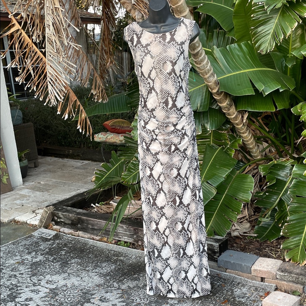 almost famous snake skin mesh maxi dress